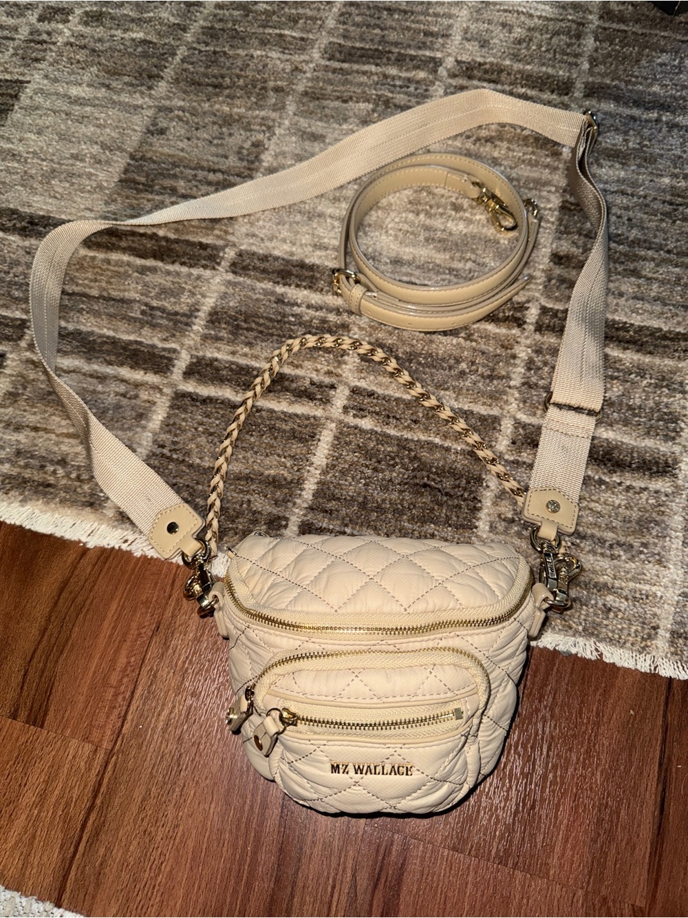 MZ Wallace Quilted Micro Crosby Cream Crossbody Bag